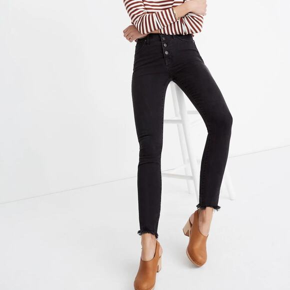 Madewell 10" High Rise Skinny Jeans Berkeley Black Button Through Edition - Picture 1 of 10